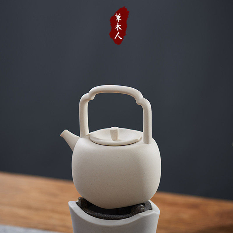 汉陶张生 陶瓷茶具侧把提梁台湾老段烧养生壶煮茶烧水壶白泥陶壶