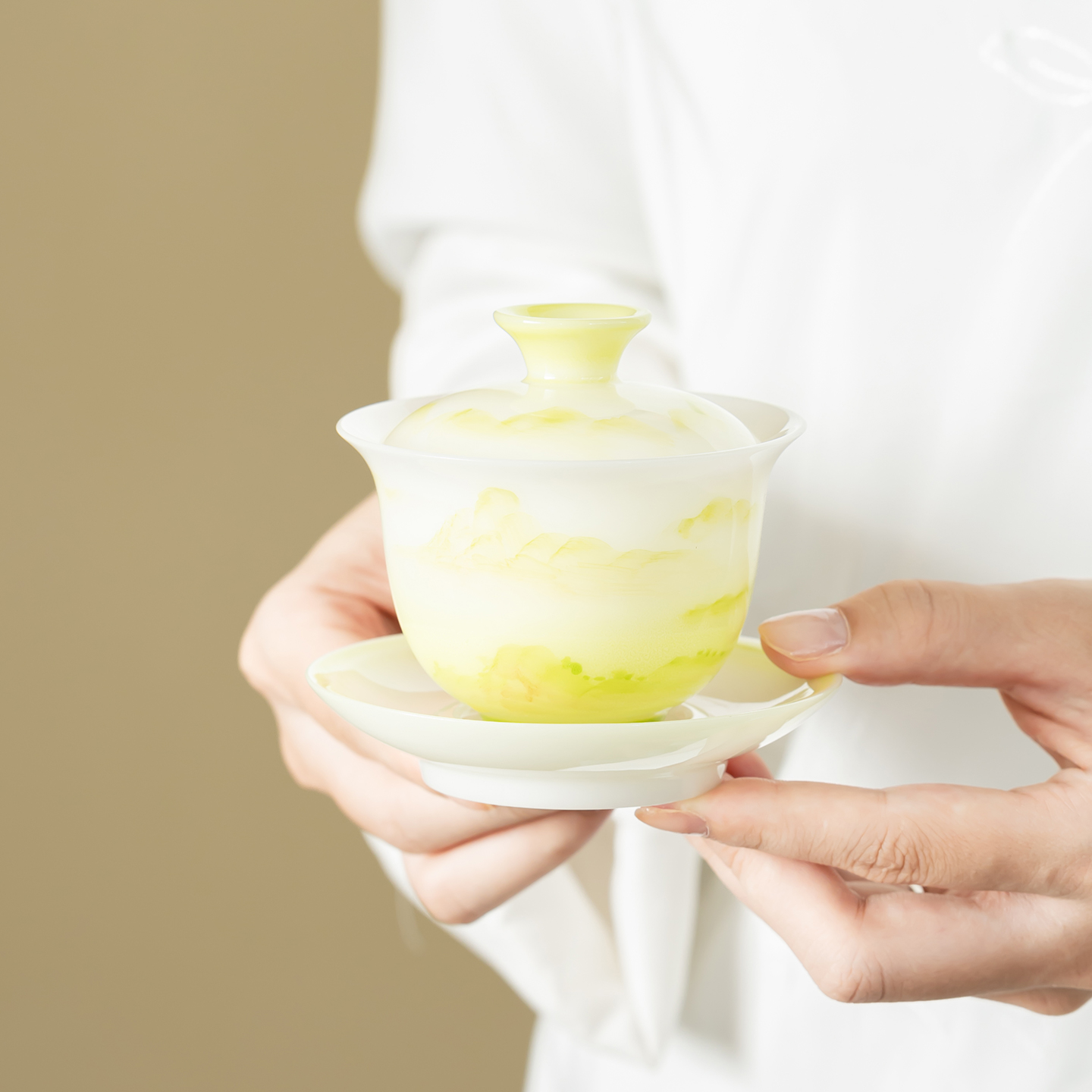 绿雾山盖碗茶具套装可悬停三才