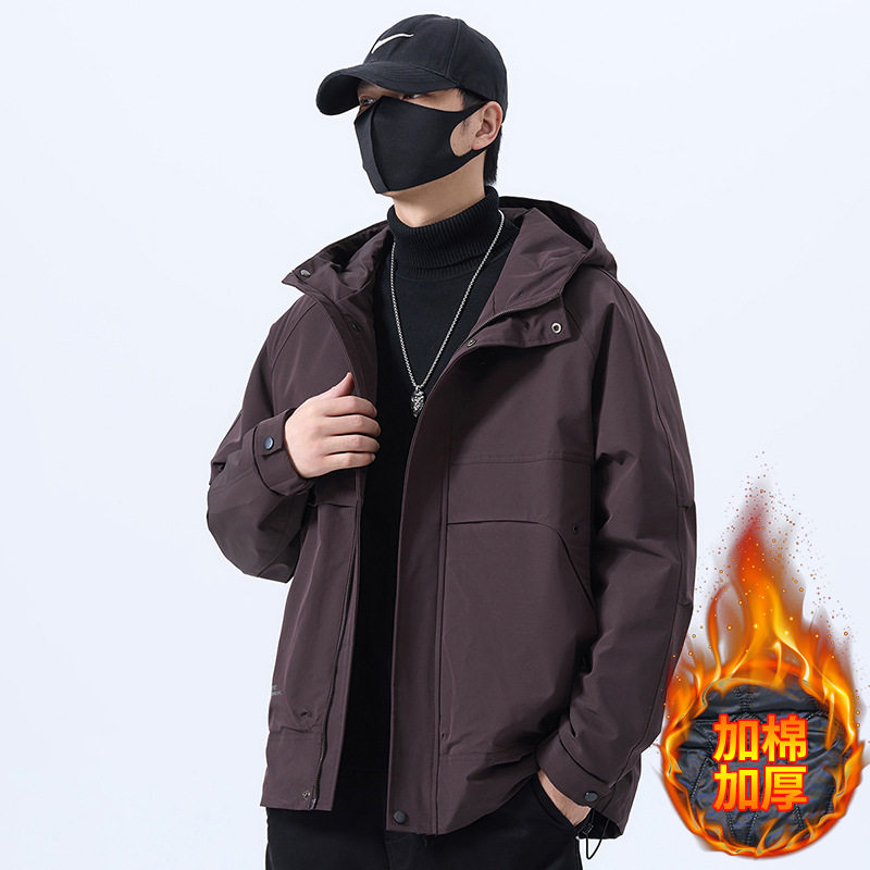 2025秋冬男款韩版男士连帽大口袋休闲棉衣棉服夹克外套二棉男装