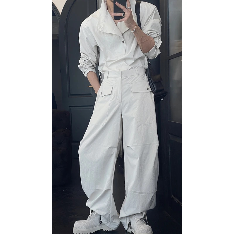 【直播间同款】春季新品小众设计感套装男简约工装衬衫上衣休闲裤