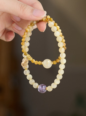 金虎眼金发晶双圈手链紫水晶招米葫芦手串手饰轻奢高级感串珠批发