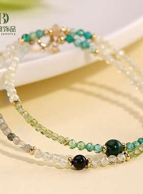 新中式紫水晶串珠双圈手链小众高级感绿发晶锆石手串原创设计首饰