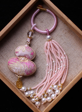 成品非遗宋锦粉色葫芦挂件流苏穗子包挂钥匙扣坠汉服织锦配件车挂