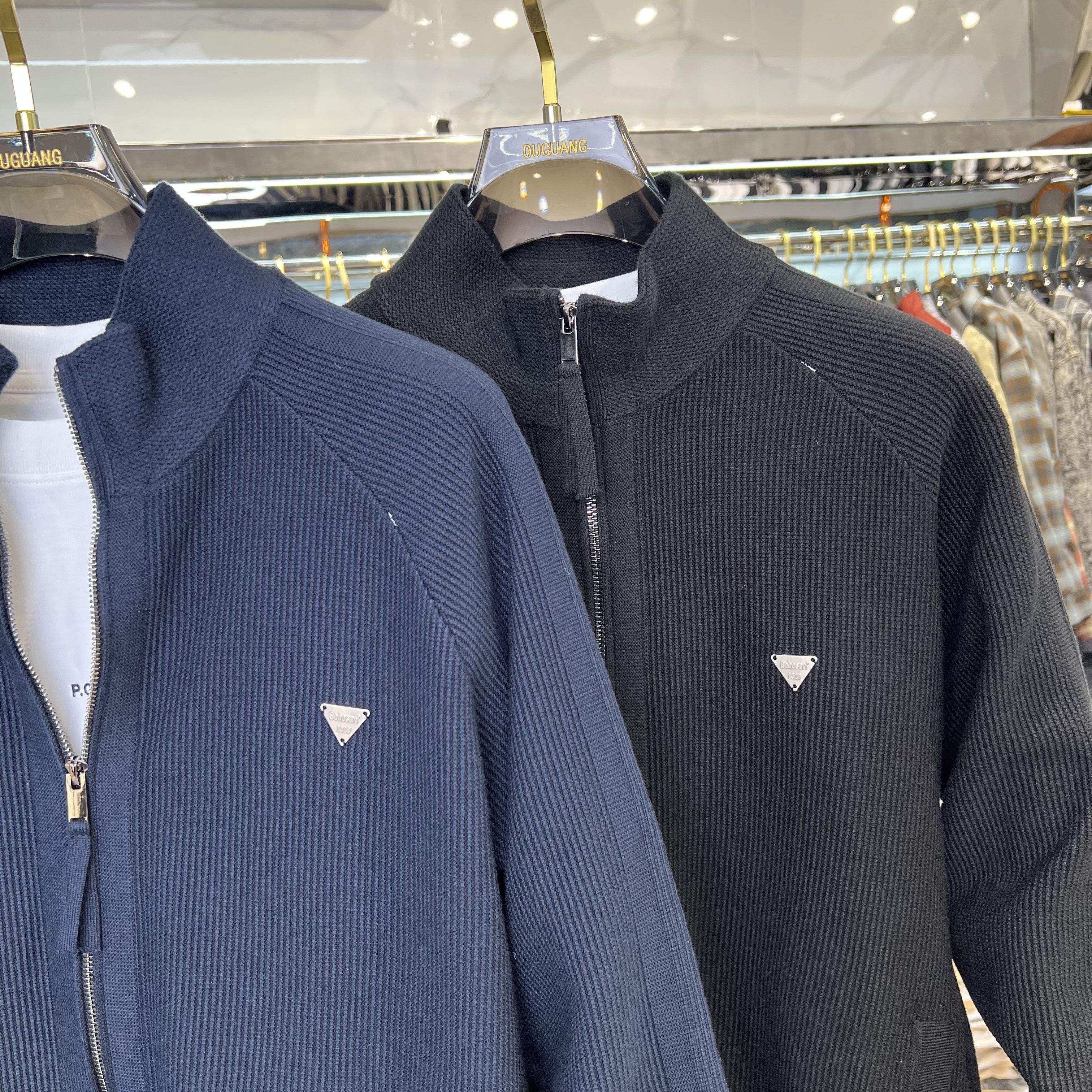 直播秋季高级感纯色立领针织开衫男美式潮流轻奢宽松痞帅毛衣外套