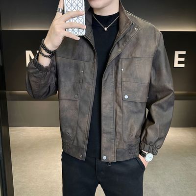 高端美式复古PU皮衣夹克男士2025秋季新款痞帅宽松休闲外套机车服