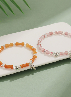 新品绿东陵竹节草莓水晶手链女小众高级感白玉石橄榄石手串手饰