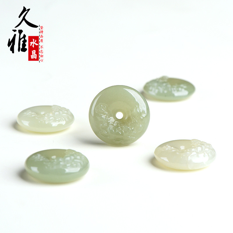 久雅水晶 天然雕花和田玉平安扣吊坠 和田玉平安扣坠子 厂家直销