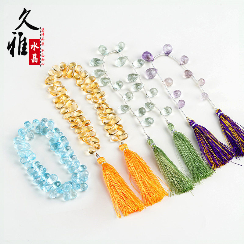 久雅水晶 天然紫水晶 绿水晶 托帕石 黄水晶 水滴小刻面 厂家直销