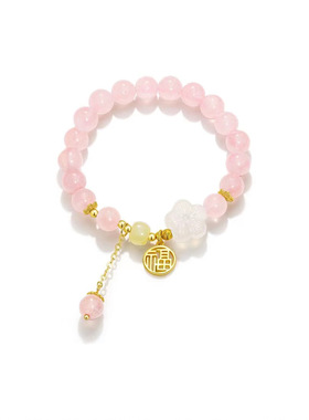 天然粉晶水晶手链女白玛瑙桃花和田玉串珠手串福牌新中式女友礼物