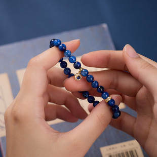 小红书爆款 天然6MM蓝晶石手链女蓝锆石高级感蓝色水晶手串批发