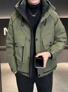 2025冬季新款冲锋衣男士连帽羽绒服男款潮流工装户外加厚冬装