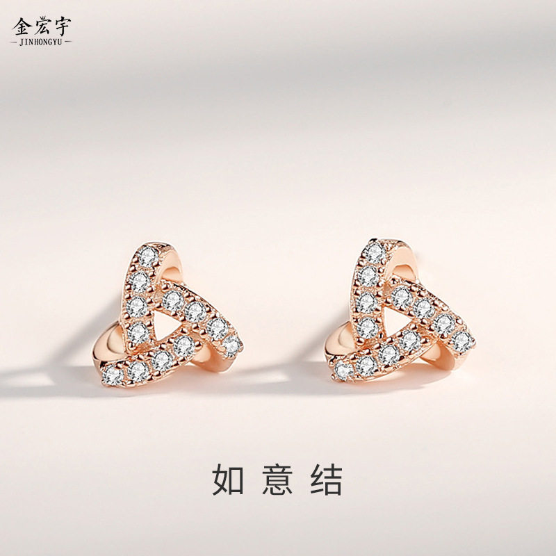 s925纯银韩版三角形几何镂空耳钉女小清新莫比乌斯环耳环时尚气质