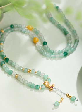 天然6MM非洲翠项链女108颗金刚杵三通蜜蜡高级感独龙玉石项链批发