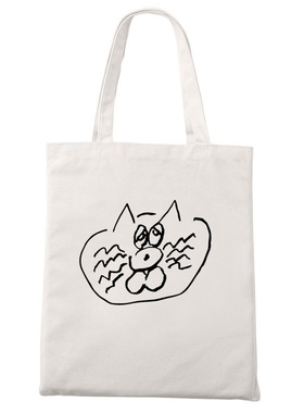 铲屎官装东西撸猫可爱大脸猫印花图案帆布包拉链手提购物环保袋子
