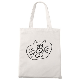 铲屎官装东西撸猫可爱大脸猫印花图案帆布包拉链手提购物环保袋子