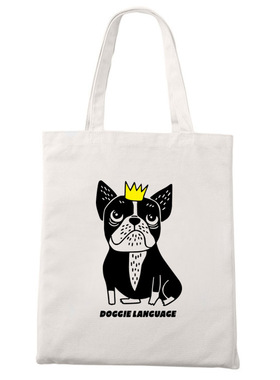 doggie波士顿梗犬狗狗图案可爱动物帆布袋子包手提学生便携购物