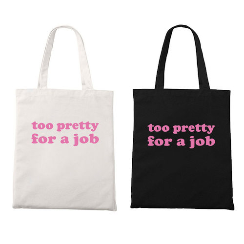 too pretty for a job复古夏季拉链帆布袋单肩托特收纳包装书袋