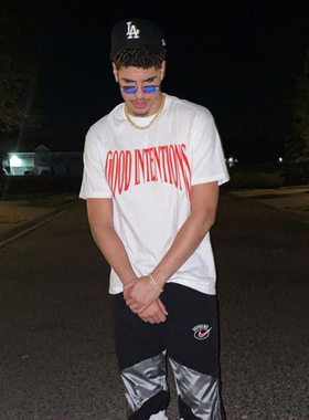 三球拉梅洛鲍尔ball同款美系字母印花短袖男纯棉圆领街头t恤夏装