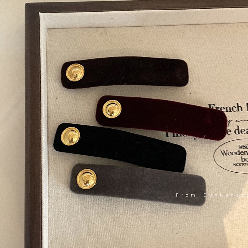 复古金标丝绒发夹简约气质长形夹侧边夹刘海夹发饰头饰