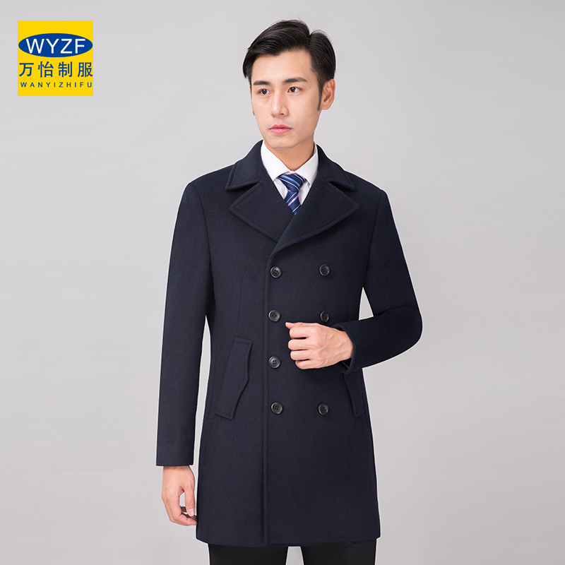 物业形象岗秋冬季男士顺毛呢子大衣短款商务正装工作服黑色外套