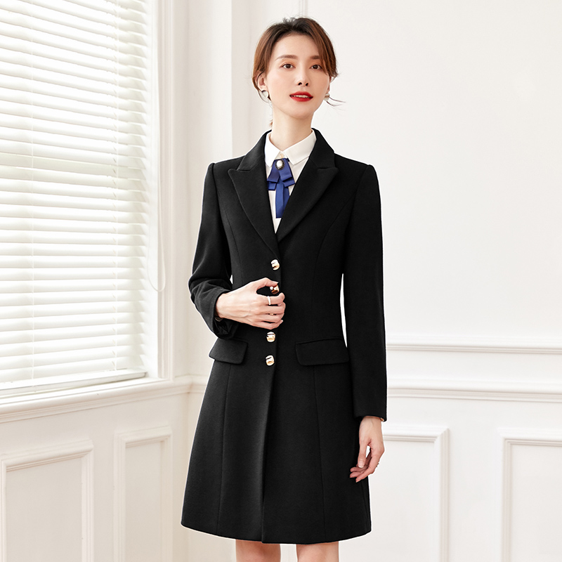 黑色羊毛呢子大衣中长款冬季女大衣商务职业装物业售楼部工作服