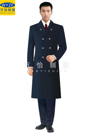 售楼处形象岗物业保安冬季加厚双排扣毛呢男大衣中长款门卫工作服