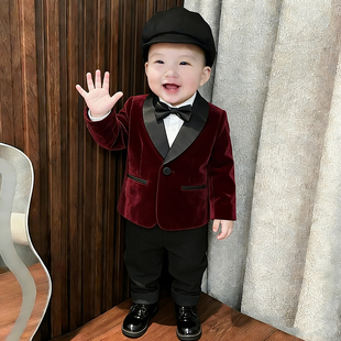 宝宝西装套装花童礼服2026冬季款帅气男宝周岁生日小西装儿童西服