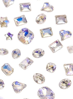 网红月光色尖底钻美甲饰品指甲配饰超闪歪桃心多切面K9玻璃钻爆闪