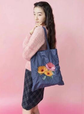 casselini日系小众设计刺绣印花单肩包高级感通勤托特包女大容量