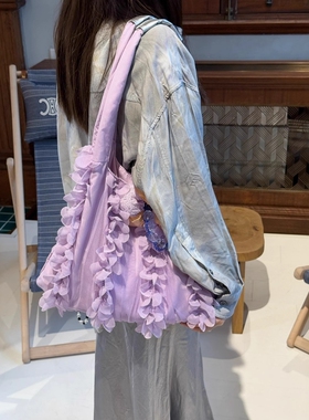 casselini小众设计感紫色花瓣少女心单肩包托特包女大容量高级感