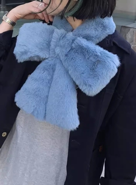 Casselini秋冬新款蝴蝶结围脖毛毛围巾日系简约可爱小众ins超火