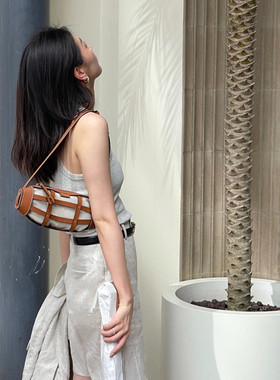 My Apartment轻便灯笼编织包帆布拼接镂空通勤单肩腋下斜挎包女