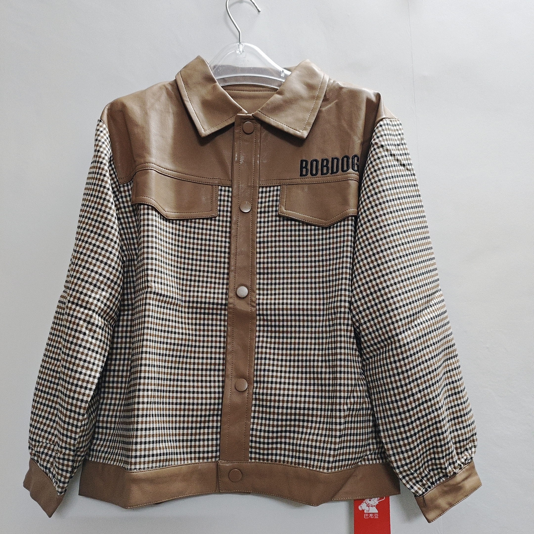 W007巴bu男童春秋款夹克外套120码软皮拼接150码