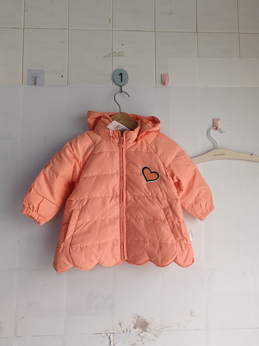 宝贝巴迪小女童羽绒服外套冬季厚款中款连帽90白鸭绒80.90.100