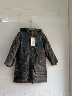 其尼熊男女童冬季羽绒服中长款90白鸭绒活帽黑色亮面免洗没毛领