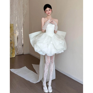 晨袍小个子绝美森系超仙新娘抹胸礼服领证登记连衣裙生日聚会短裙