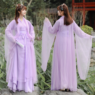 写真中国风广袖 日常改良仙侠装 交领连衣裙 女汉服飘逸超仙套装 古装