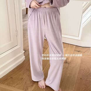 女士睡裤秋冬季加绒加厚珊瑚绒居家裤冬天冬款海岛绒法兰绒家居裤