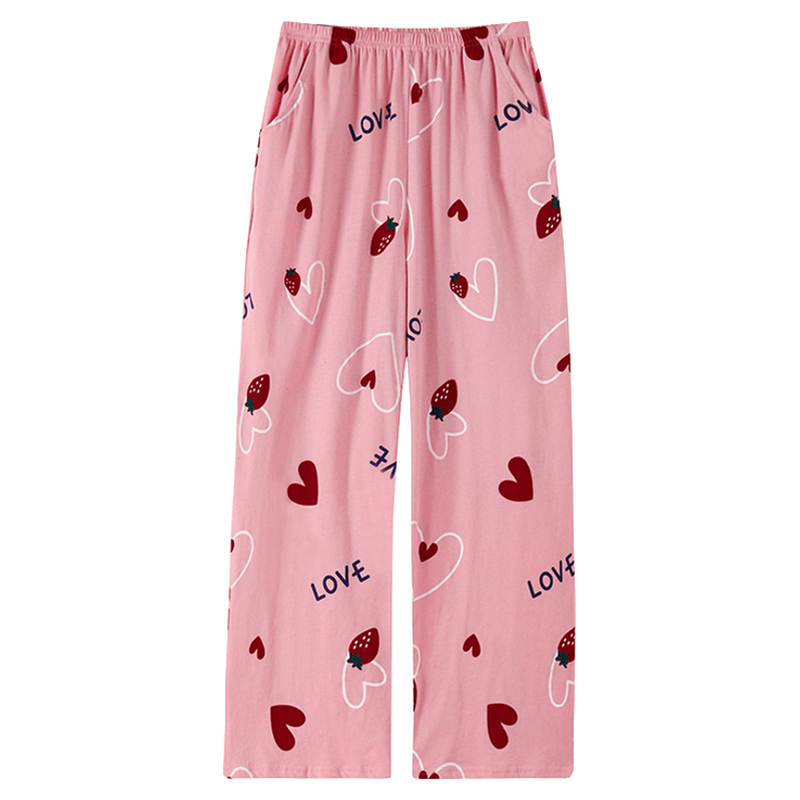 大码睡裤女夏季纯棉长裤宽松胖mm200斤可爱居家休闲全棉家居裤女