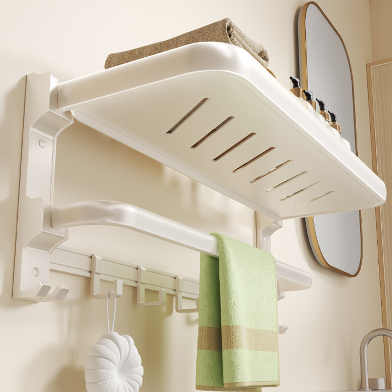 奶油风毛巾架免打孔卫生间白色浴巾架浴室置物架子厕所洗手间壁挂