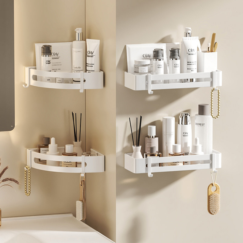 浴室置物架免打孔化妆室三角网篮淋浴房白色壁挂角蓝洗手间收纳层