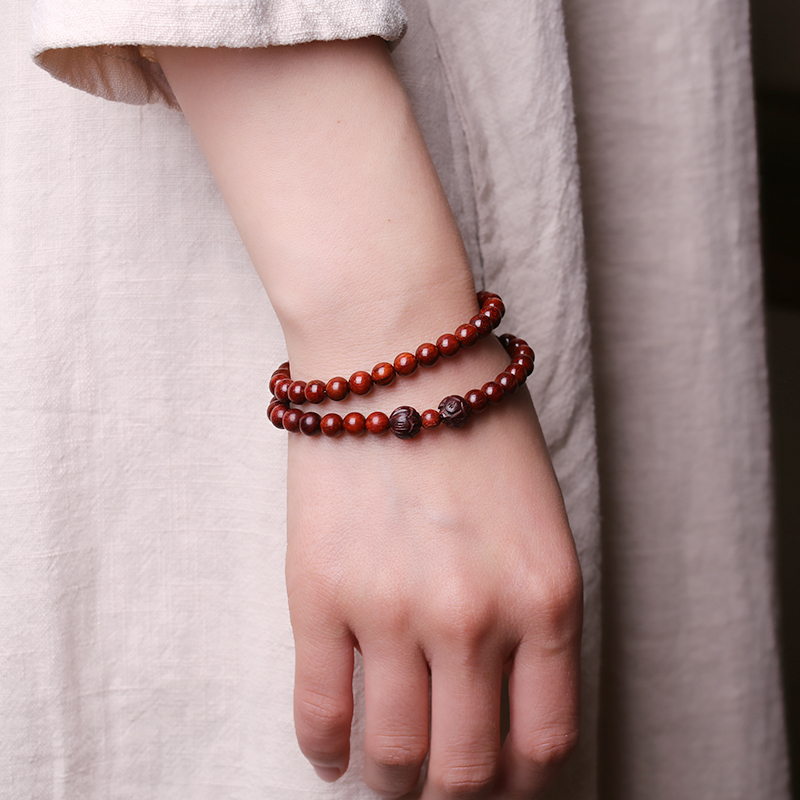 盘玩印度小叶紫檀手串女生两圈情侣莲花手链男老木料禅意情绪稳定