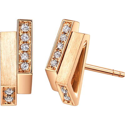 「冠」系列玫瑰金钻石耳钉