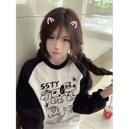 女大童春秋宽松圆领长袖卫衣