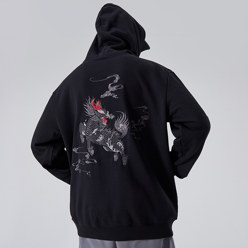 麒麟刺绣中国风青年潮牌帽衫