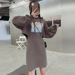 卫衣裙女加绒加厚小个子连帽裙子连衣裙新款2022爆款秋冬季洋气潮