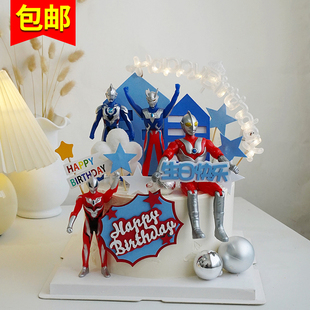 银河系英雄泽塔奥特曼捷德赛罗蛋糕装饰摆件卡通儿童生日派对插件