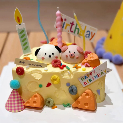 蛋糕装饰小猪头小狗奶酪摆件