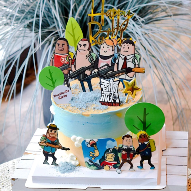 香肠派对蛋糕插牌装饰儿童男孩生日游戏主题装扮简约配件烘焙装扮
