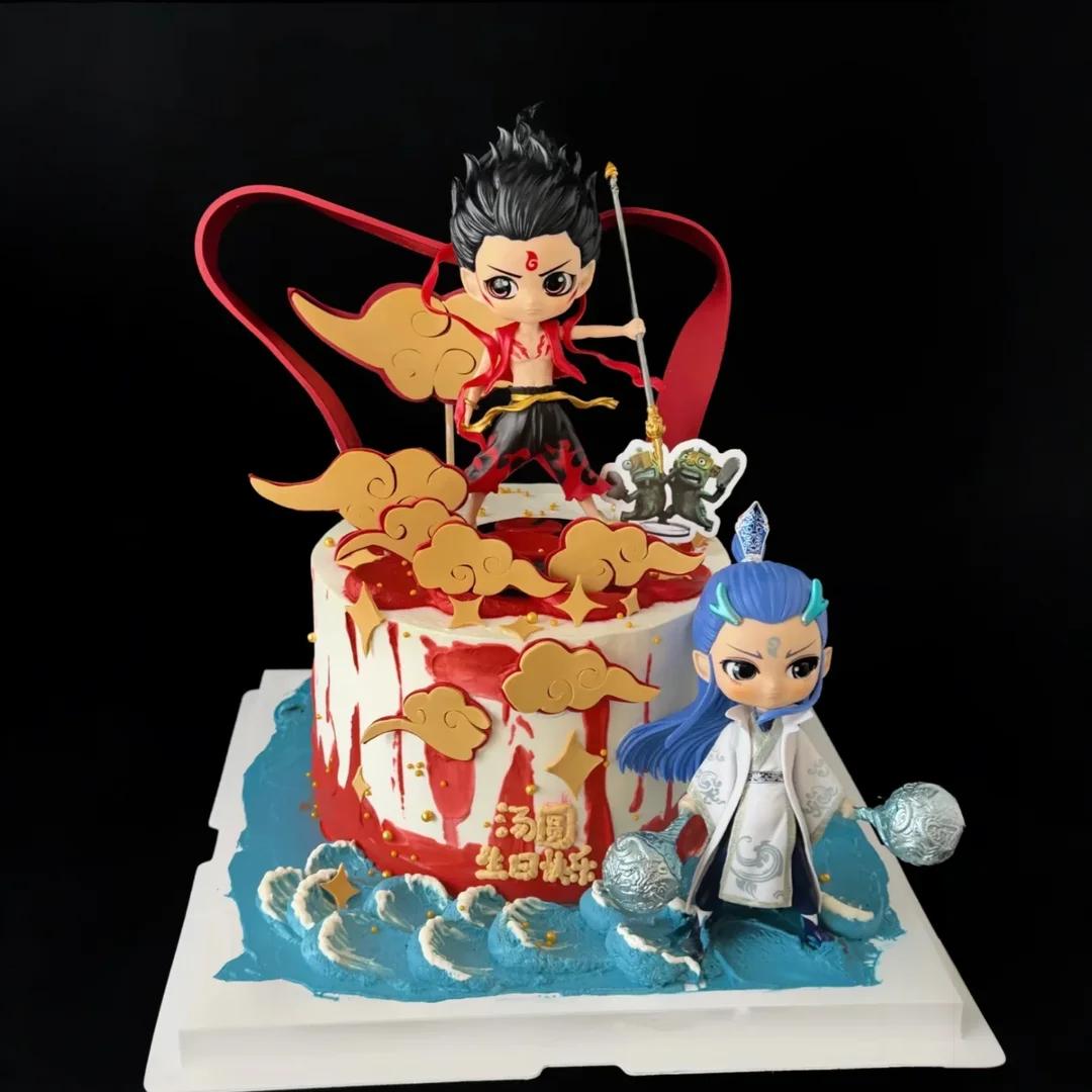 网红成年哪吒敖丙蛋糕装饰摆件魔童三太子风火轮儿童男孩装扮插件